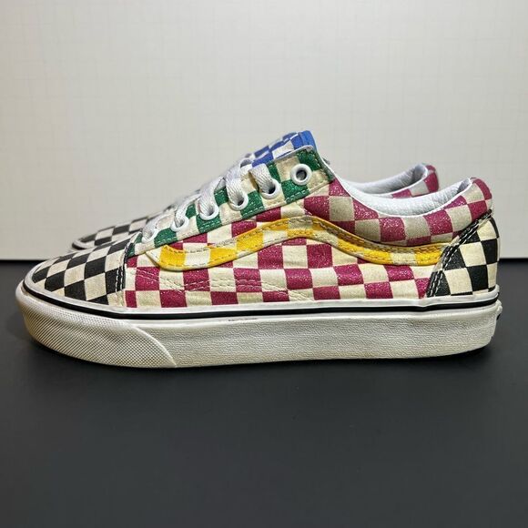 Womens VANS Old Skool Multicolor Glitter Checkerboard Sneakers / Size 7 - Picture 4 of 10